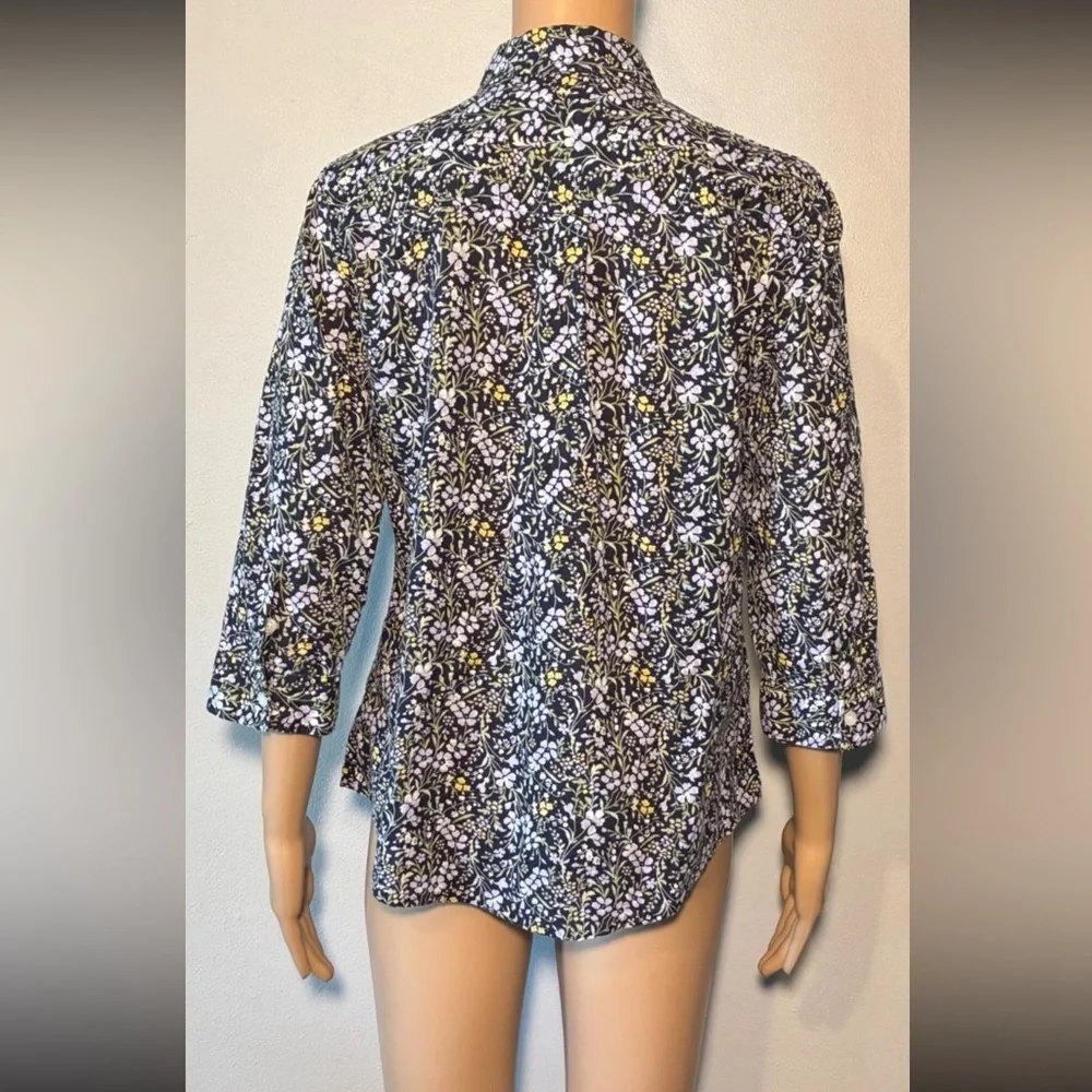 Croft & Barrow Women's Shirt SizeS Floral Button Down 3/4 Roll Tab Sleeve Cotton - Picture 2 of 6